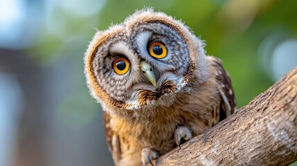 Obraz premium Captivating great grey owl gazes with curious golden eyes