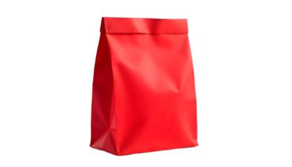 A bold red shopping bag standing alone with an elegant structure

