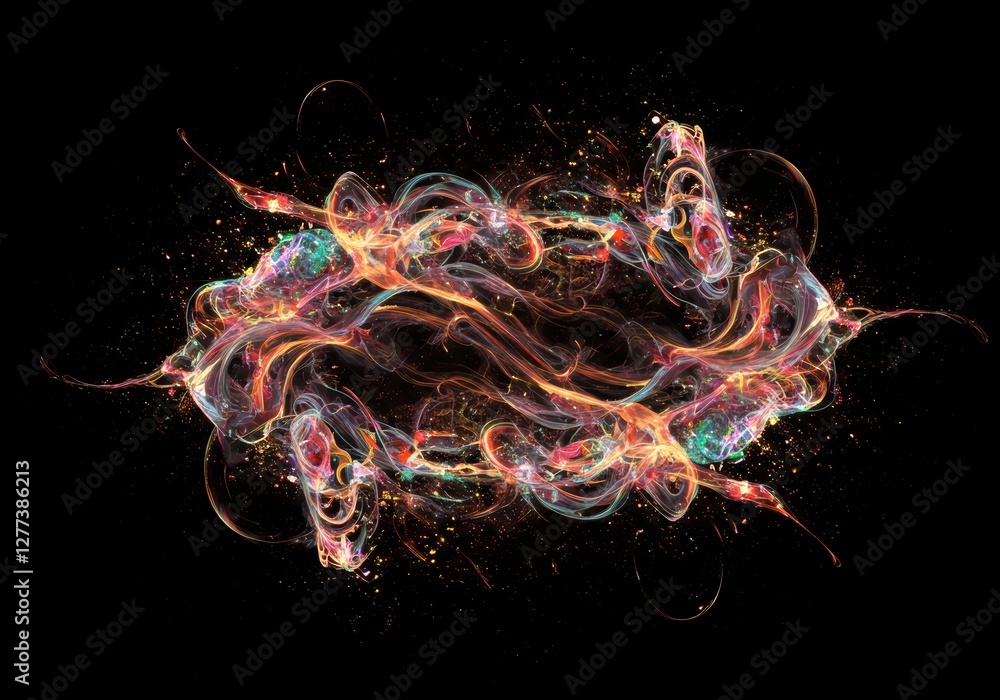 Poster dynamic multicolored patterns contrasting with black background