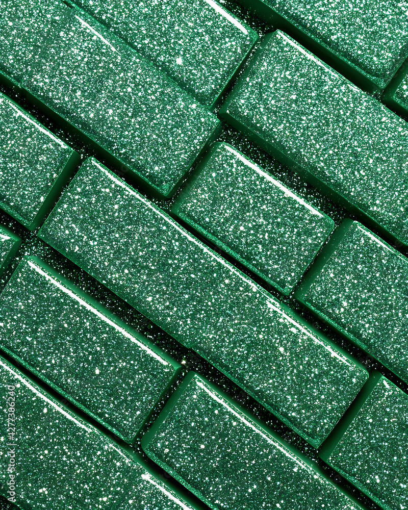 Poster diagonal arrangement of green glitter rectangular objects