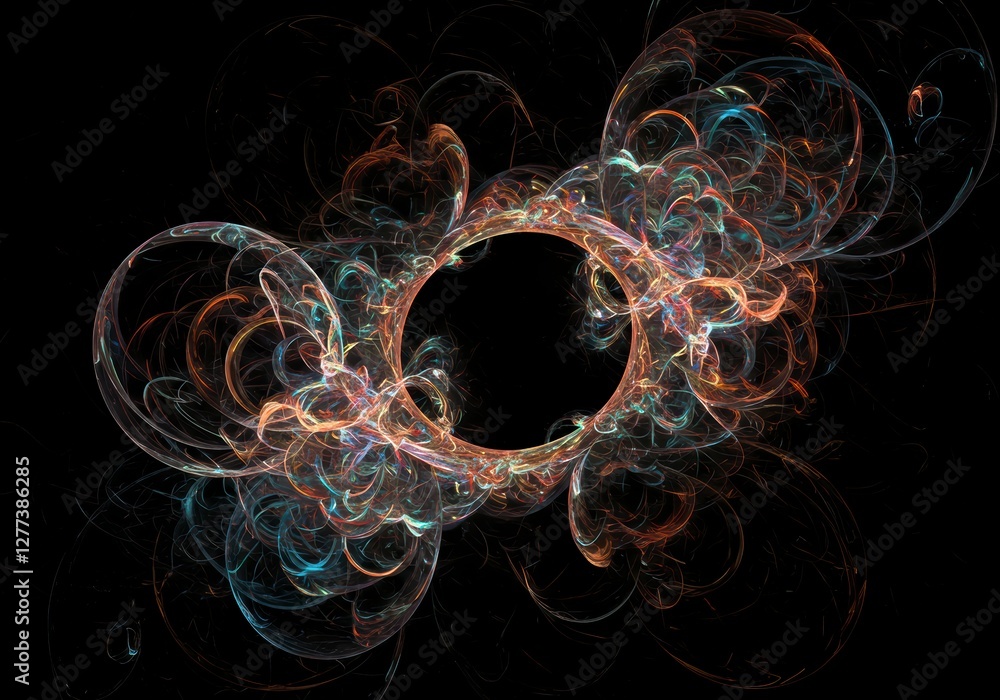 Poster dynamic multicolored patterns contrasting with black background