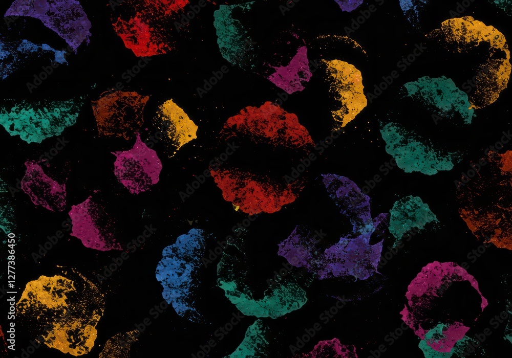 Poster vibrant multicolored abstract patterns on black background