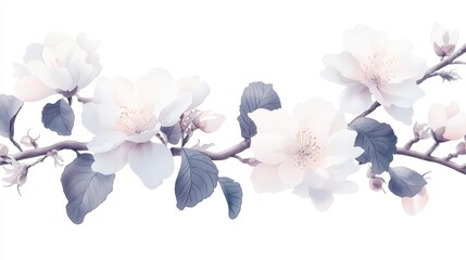 Obraz premium Delicate Floral Elegance, A monochromatic watercolor illustration showcasing intricate details of flowers, perfect for artistic, nature themes, and sophisticated backgrounds