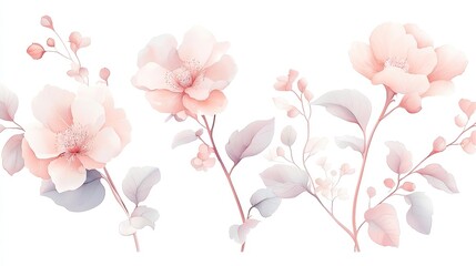 Obraz premium Delicate Floral Elegance, a monochromatic watercolor illustration showcasing intricate details of flowers, perfect for artistic and nature-themed concepts or elegant backgrounds.