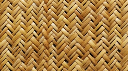 A close-up view of a woven straw or reed material, showcasing intricate patterns and textures in warm, natural tones.