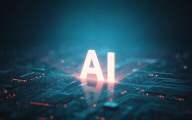 AI Glow: Artificial intelligence illuminated with digital circuit backdrop. Future technology concept.