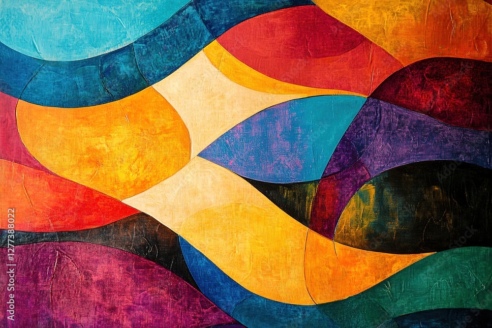Poster colorful abstract waves: vibrant colors merge in a dynamic fluid composition