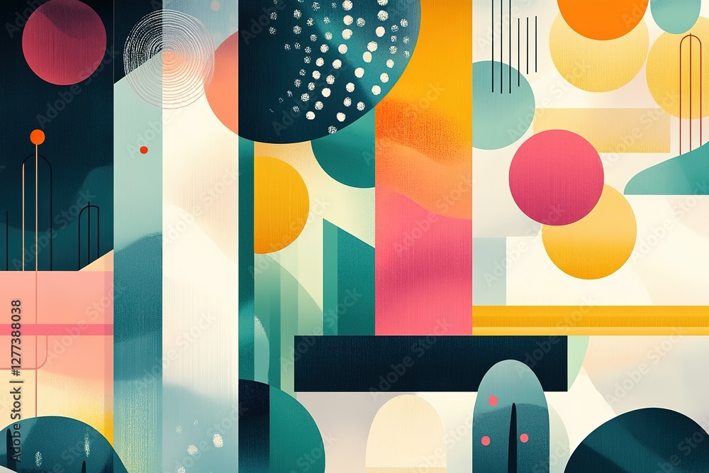 Poster abstract geometric composition with vibrant colors and unique shapes creating modern art