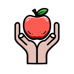 Two hands holding apples against white backgrounds, vector illustrator design