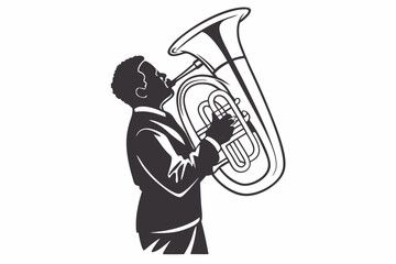 Tuba man silhouette vector illustration