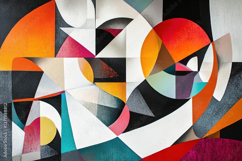 Poster abstract composition of geometric shapes color blocks lines and planes interlock