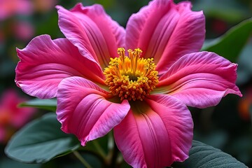 Obraz premium Vibrant Pink Flower Close-up with Detailed Petals and Stamens