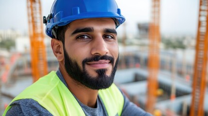 Confident construction site manager observing progress during a sunny day