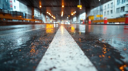Twilight reflections in Bucharest underpass after rain