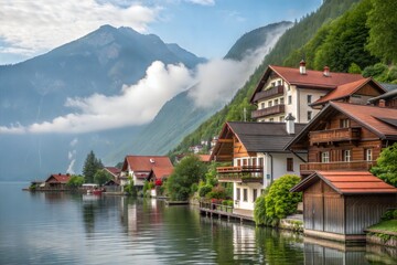 Naklejka premium Austrian Lakeside Village