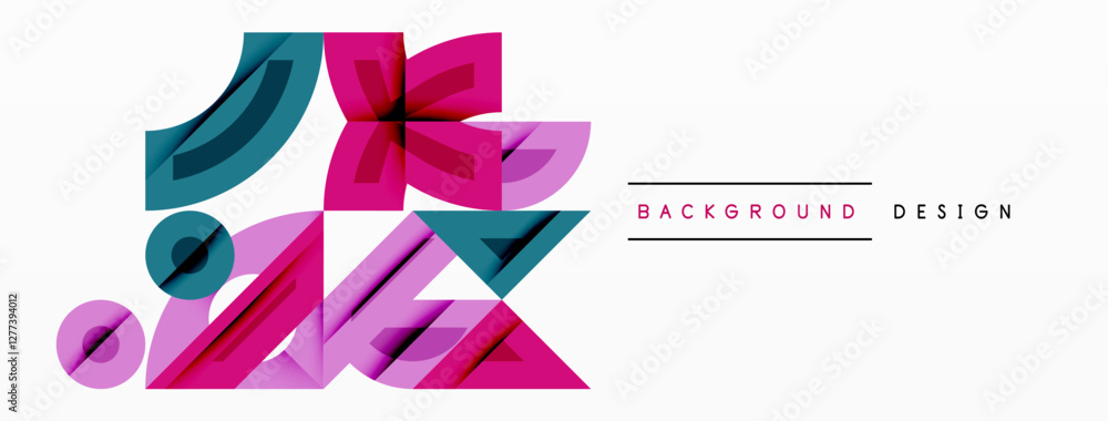 Aufkleber Abstract geometric background with shapes, featuring circular and rounded elements. Bold contrast, smooth gradients, dynamic composition, futuristic style