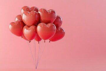 Bunch of Heart Balloons on a Pink Background Romantic Celebration and Holiday Theme