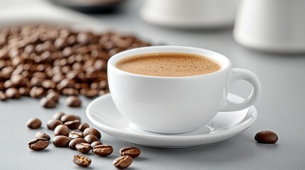 Rich aroma of black coffee in a cozy setting with roasted beans