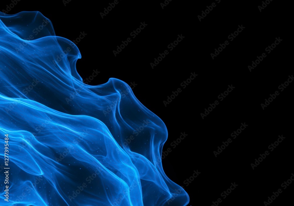 Poster blue abstract patterns on black background creating striking contrast