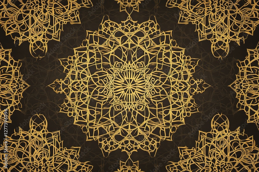 Poster golden abstract pattern: intricate shapes create striking and sophisticated visual art