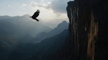 Majestic Eagle Soaring Over Dramatic Mountain Range