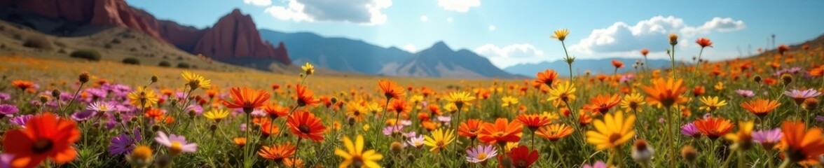 Fototapeta premium Vibrant wildflowers bloom in Utah's high desert, summer sun , rocky, flora