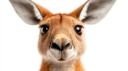 Obraz premium Kangaroo gazing curiously against a clean, white backdrop