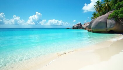 Clear, shallow aqua water, soft white sand, sunny day , bright, tropical, water