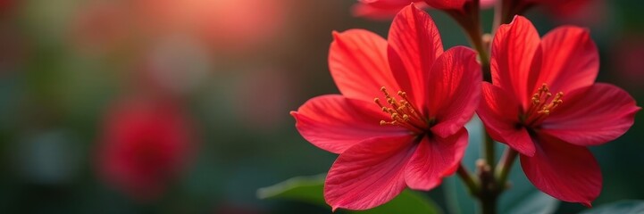 Fototapeta premium Close-up of delicate red blooms, being inhaled , botany, vibrant