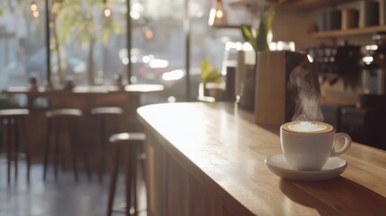 Video generation of a cozy coffee shop with latte art and warm wooden decor. Featuring comfort and creativity