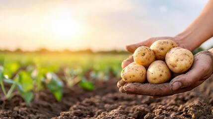 Harvesting fresh potatoes on a sunny day in a vibrant agricultural field