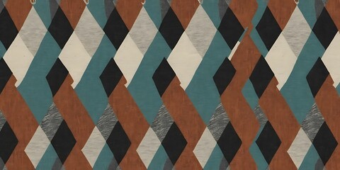 Geometric Diamond Pattern Texture, Earthy Tones and Teal Abstract Design
