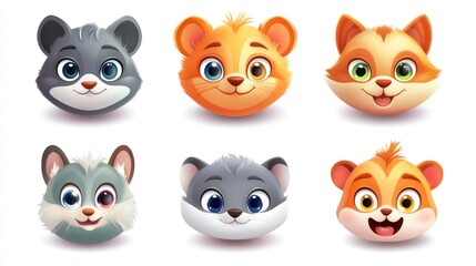 Fototapeta premium Cute cartoon animal faces.