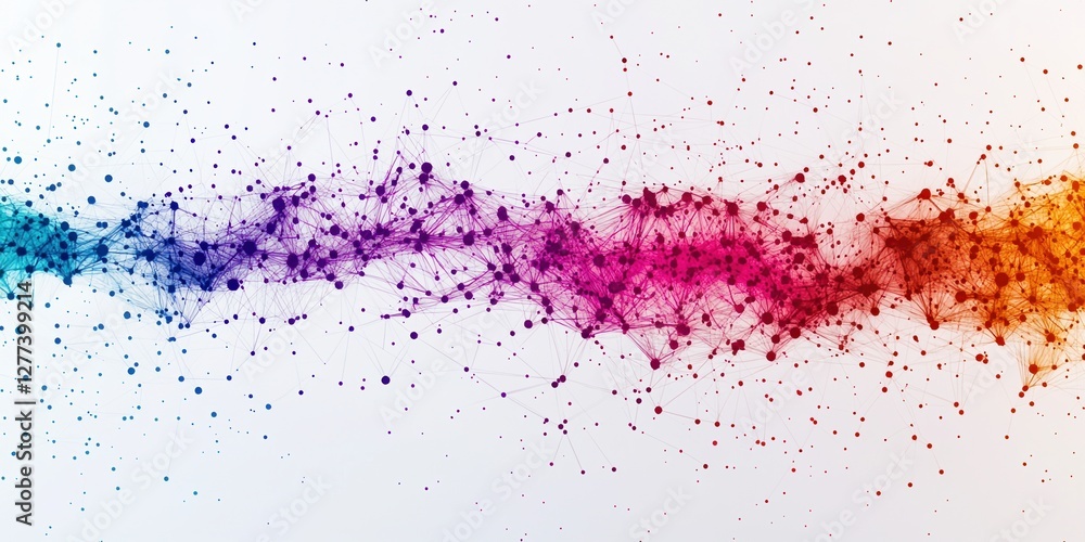 Poster supply chain optimization concepts. vibrant abstract particles in a colorful flowing pattern.