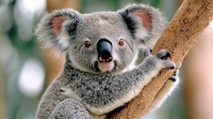 Obraz premium Koala lounging peacefully on a eucalyptus tree amidst the foliage