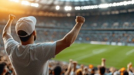 Fans celebrate passionately in a vibrant stadium under bright lights