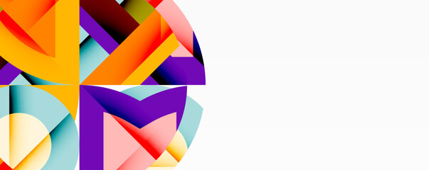 Abstract geometric composition with interlocking circular and angular shapes, featuring smooth gradients and sharp contrasts on a white background