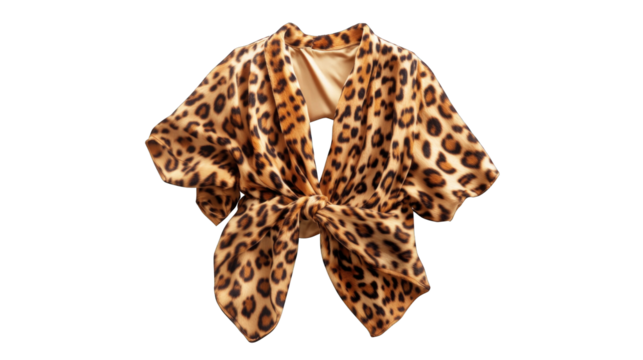 A tiger is wrapped in a scarf and is looking at the camera