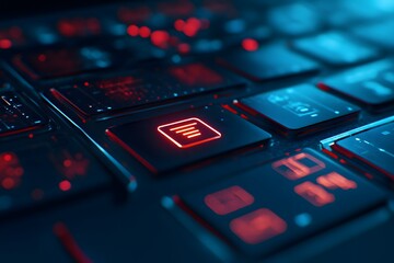 Glowing Document Icon on Futuristic Keyboard