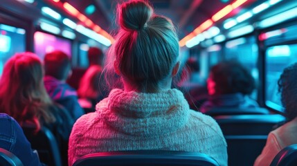 Evening bus ride with passengers in modern Krakow