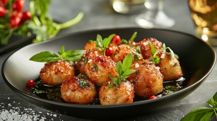A delicious plate of sautéed shrimp garnished with herbs and spices.
