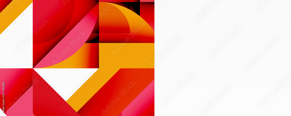 Poster Abstract geometric composition with interlocking circular and angular shapes, featuring smooth gradients and sharp contrasts on a white background