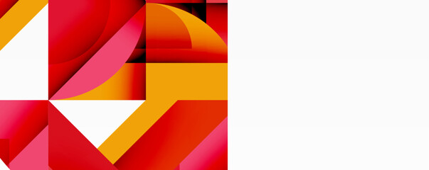 Abstract geometric composition with interlocking circular and angular shapes, featuring smooth gradients and sharp contrasts on a white background