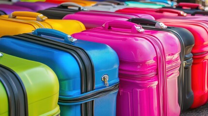 Row of Colorful Suitcases Ready for Adventure and vacation