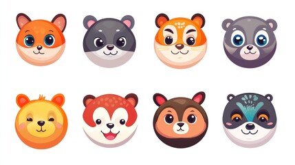 Obraz premium Cute cartoon animal faces in circular designs. 