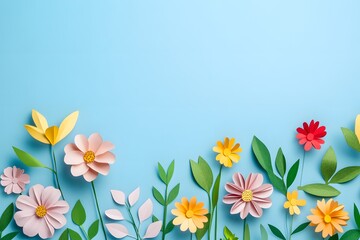 Colorful Paper Flowers Blue Background