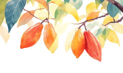 watercolor painting of a cacao pods hanging from a tree-generative ai