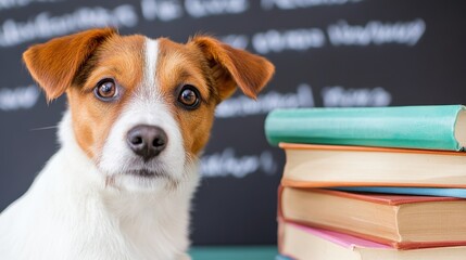 Delightful dog showcases love for learning with old books indoors