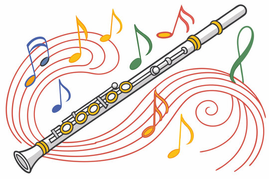 musical clarinet with colorful notes and lines clip art preview