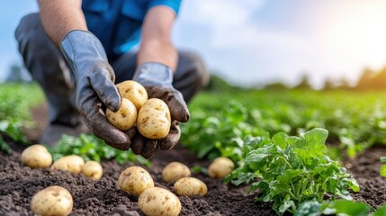 Harvesting fresh potatoes by hand in vibrant agricultural fields